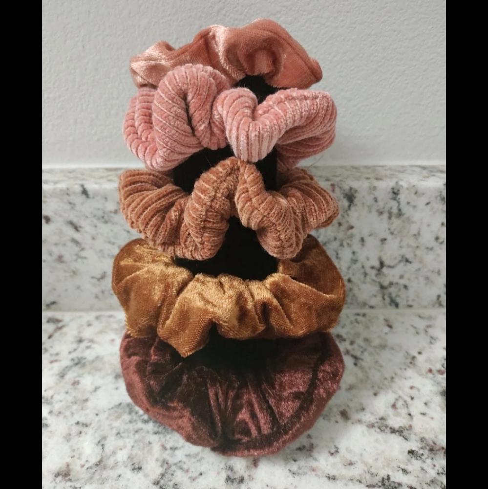 5pc colors of fall textured scrunchie set